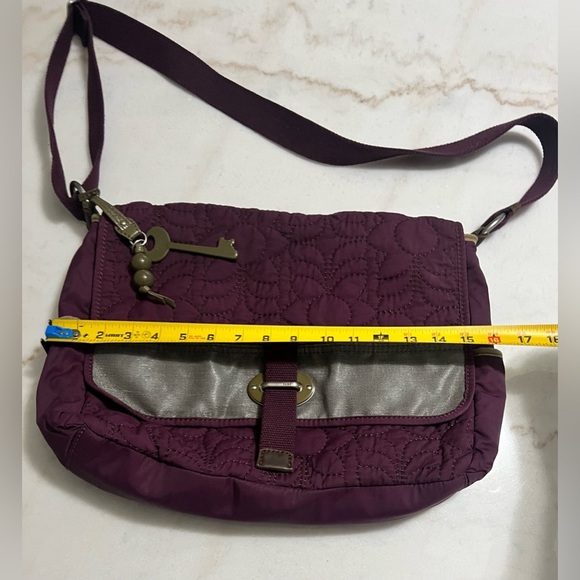 FOSSIL KEY-PER NYLON QUILTED MESSENGER BAG PURPLE WITH MATCHING POUCH - Picture 12 of 15